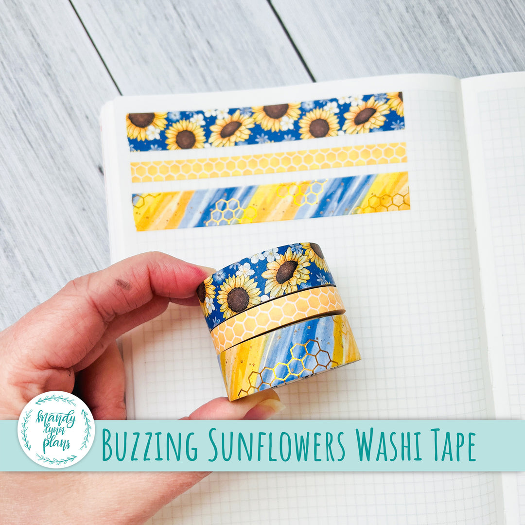 Set of 3 Washi Tape || Buzzing Sunflowers || Gold Foiled
