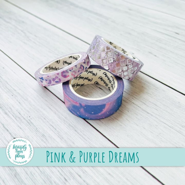 Set of 3 Washi Tape || Pink and Purple Dreams || Silver Foiled