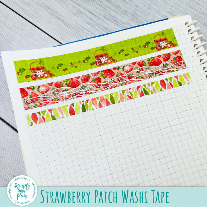 Set of 3 Washi Tape || Strawberry Patch || Silver Holographic Foiled