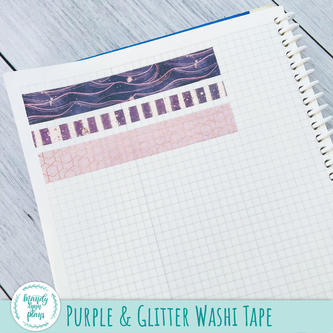 Set of 3 Washi Tape || Purple and Glitter || Rose Gold Foiled