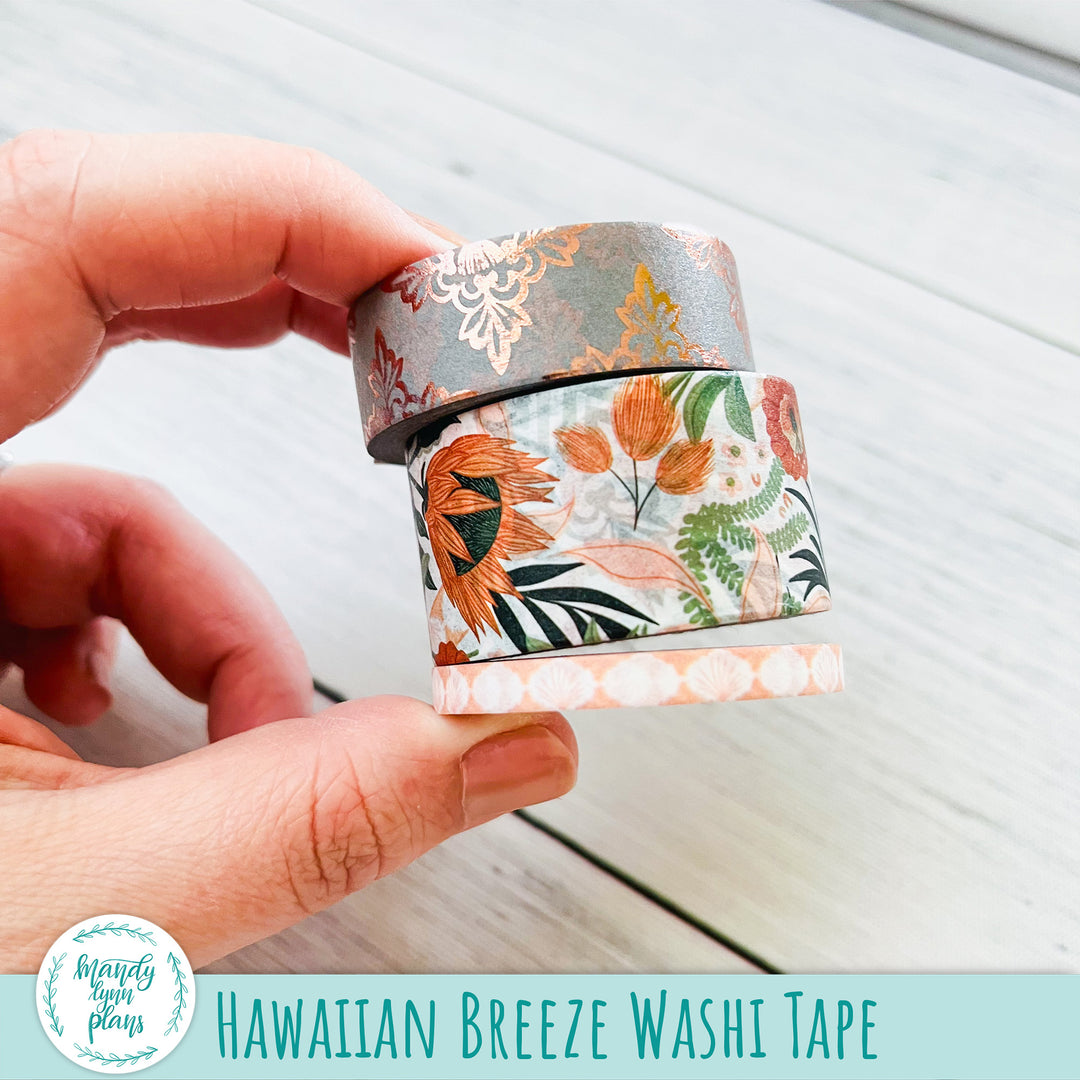 Set of 3 Washi Tape || Hawaiian Breeze || Rose Gold Foiled