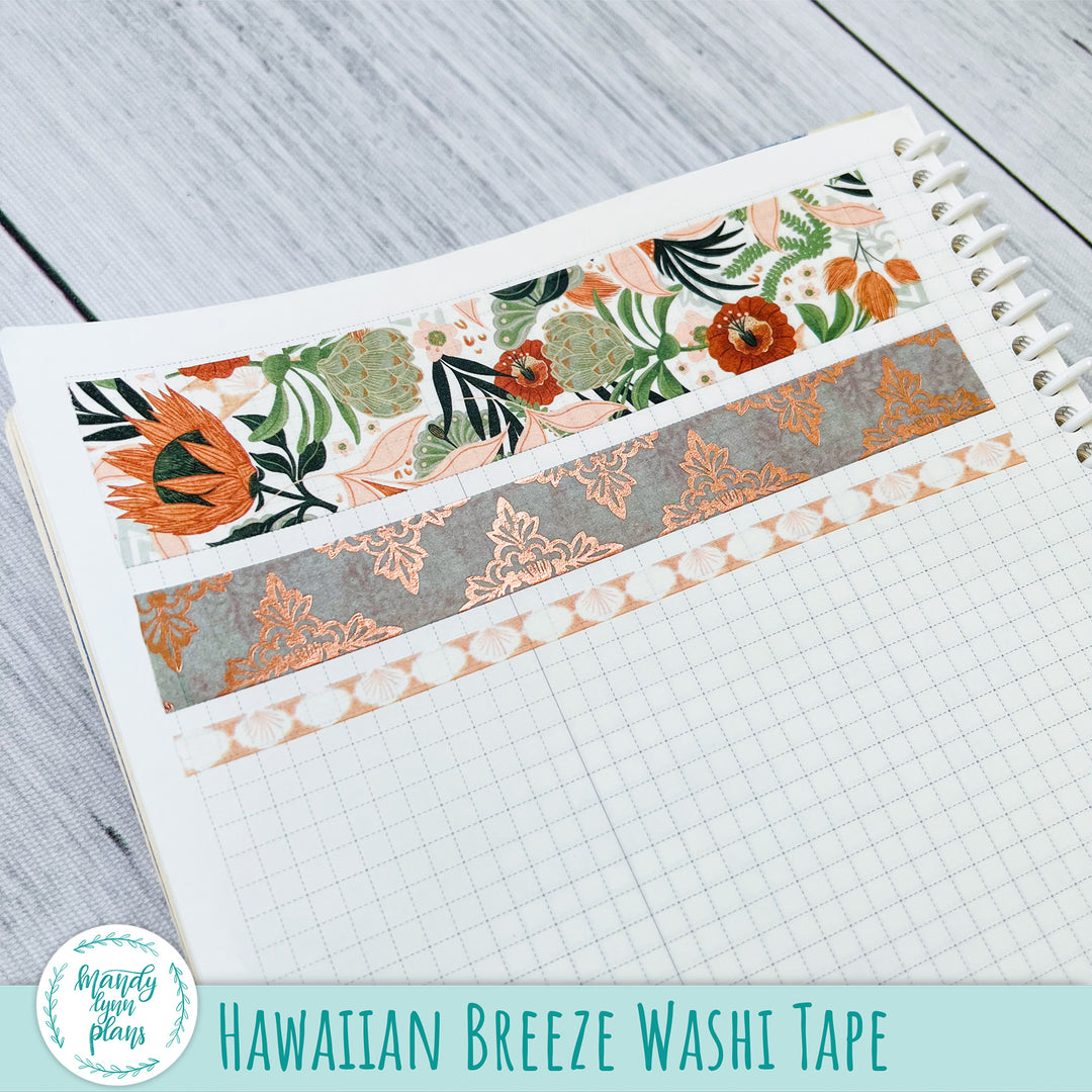 Set of 3 Washi Tape || Hawaiian Breeze || Rose Gold Foiled