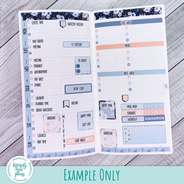 A5, B6, N1 & N2 Common Planner Weekly Kit || Dusty Blue Floral || 263
