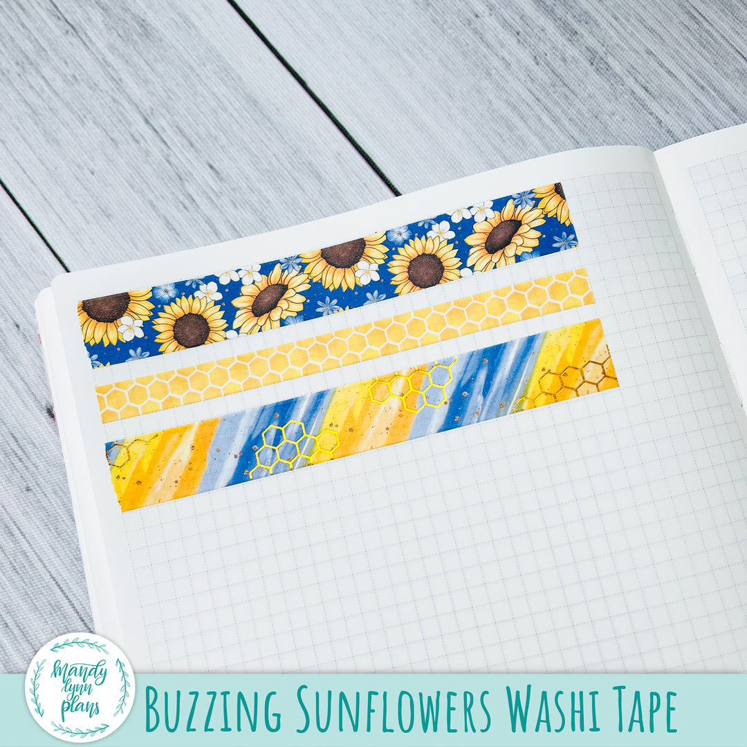 Set of 3 Washi Tape || Buzzing Sunflowers || Gold Foiled