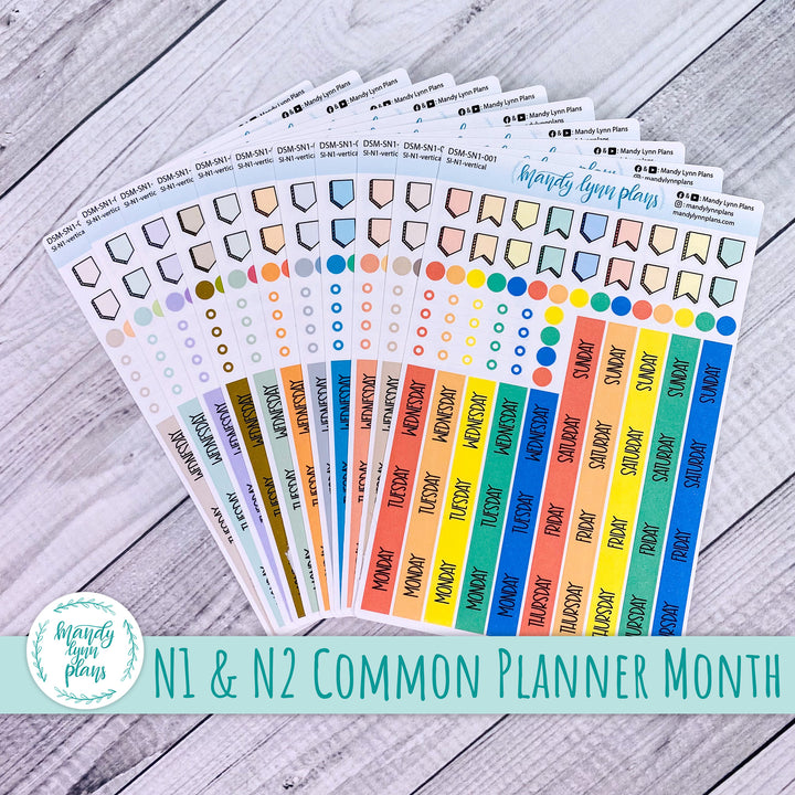 Sunday or Monday Start N1 & N2 Common Planner Monthly Day Cover Strips