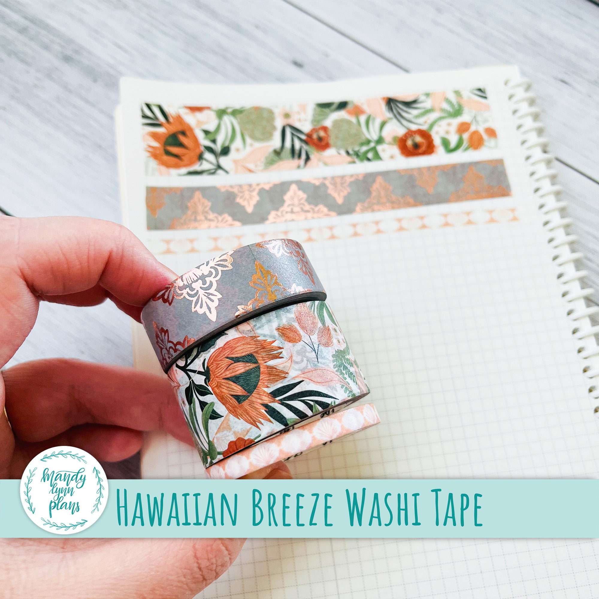 Set of 3 Washi Tape || Hawaiian Breeze || Rose Gold Foiled – Mandy Lynn ...
