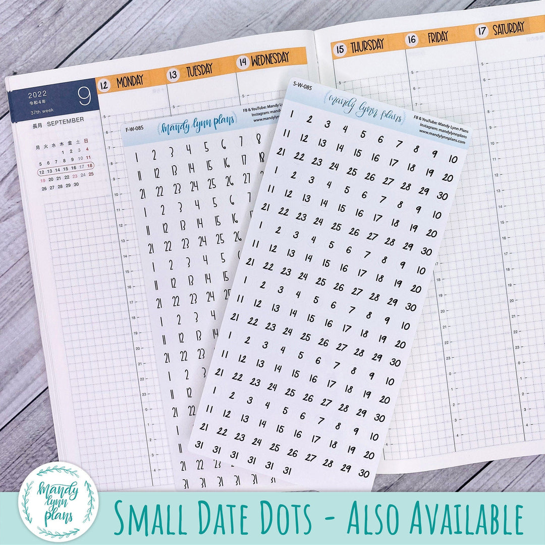 A5 Common Planner Horizontal Weekly Days and Date Cover Strips