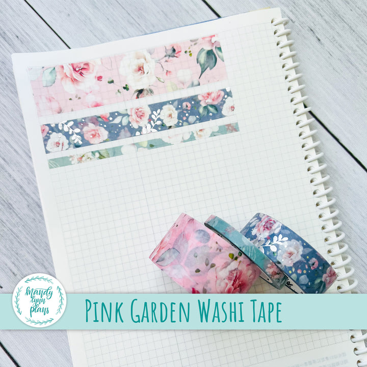 Set of 3 Washi Tape || Pink Garden || Silver Foiled