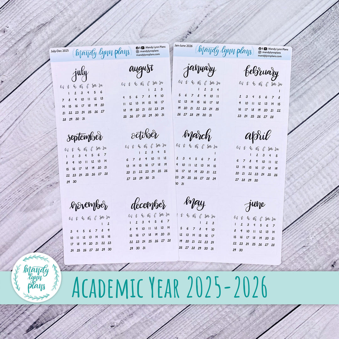 2025-2026 Academic Year Monthly Calendars || Sunday or Monday Start Future Log