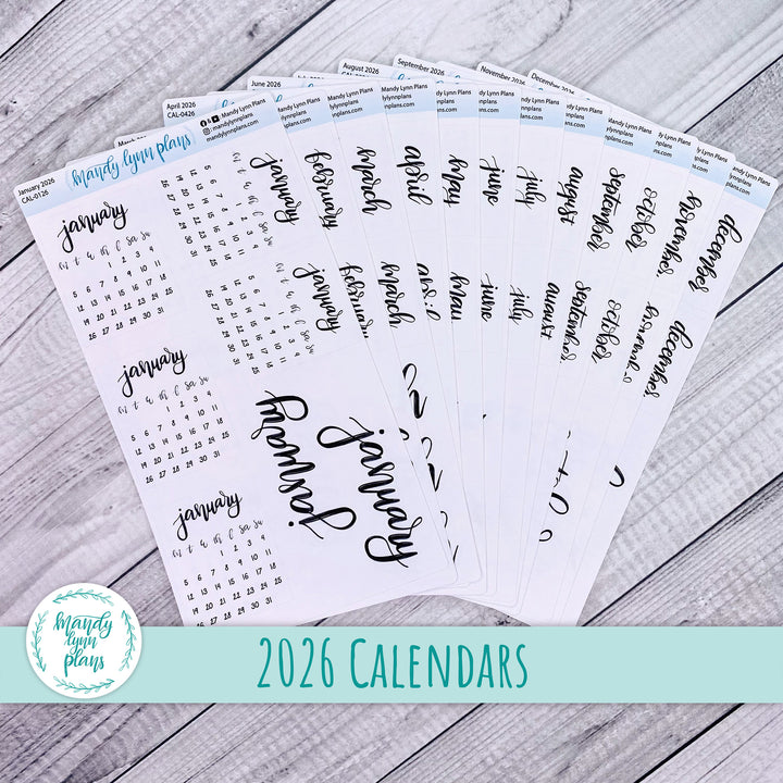 2026 Monthly Calendars || Monday Start