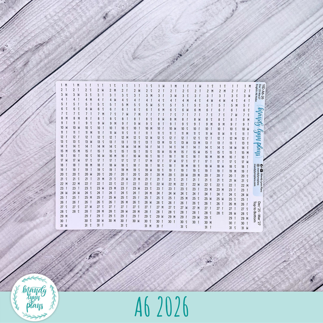 Yearly Index Number Day and Date Scripts || Hobonichi A6 English Planner