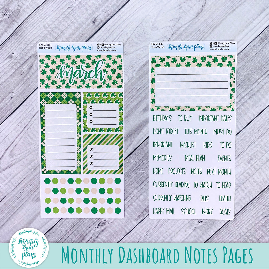 March Hobonichi Weeks Dashboard || Vintage Shamrocks || R-W-2305
