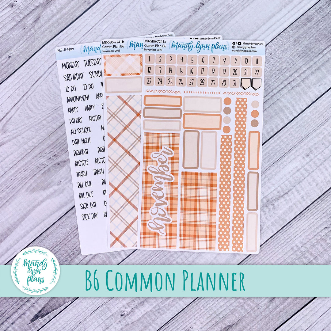 November 2023 B6 Common Planner Monthly Kit || Pumpkin Plaid || MK-SB6-7241