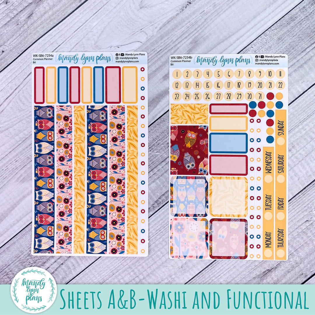 A5, B6, N1 & N2 Common Planner Weekly Kit || Ornate Owls || 254