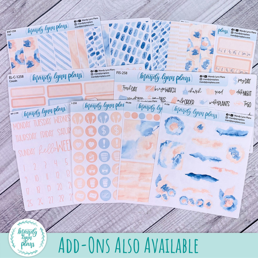 A5, B6, N1 & N2 Common Planner Weekly Kit || Peach and Blue Watercolor || 258