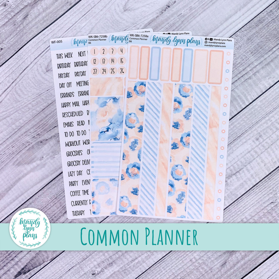 A5, B6, N1 & N2 Common Planner Weekly Kit || Peach and Blue Watercolor || 258