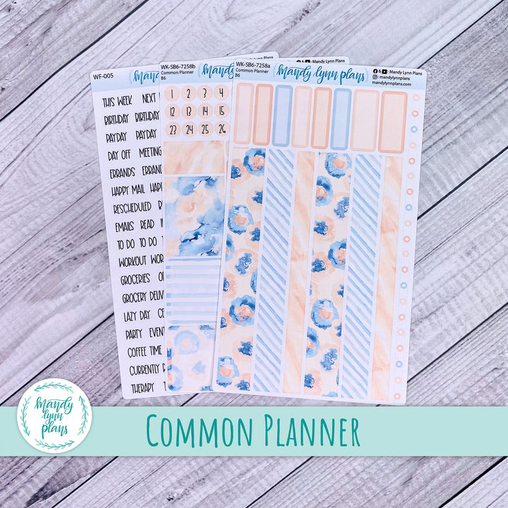 A5, B6, N1 & N2 Common Planner Weekly Kit || Peach and Blue Watercolor || 258