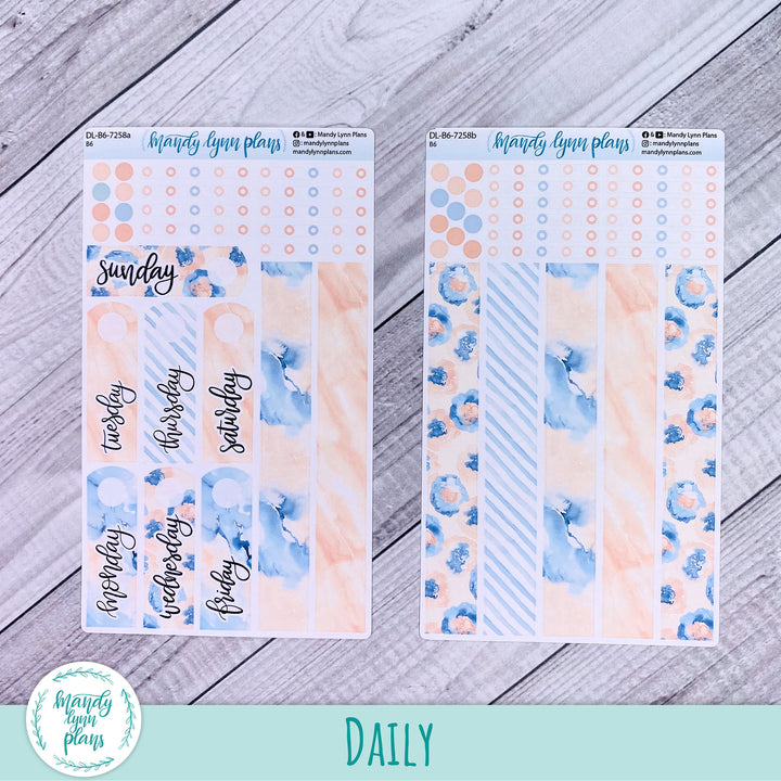 B6 Daily Kit || Peach and Blue Watercolor || DL-B6-7258