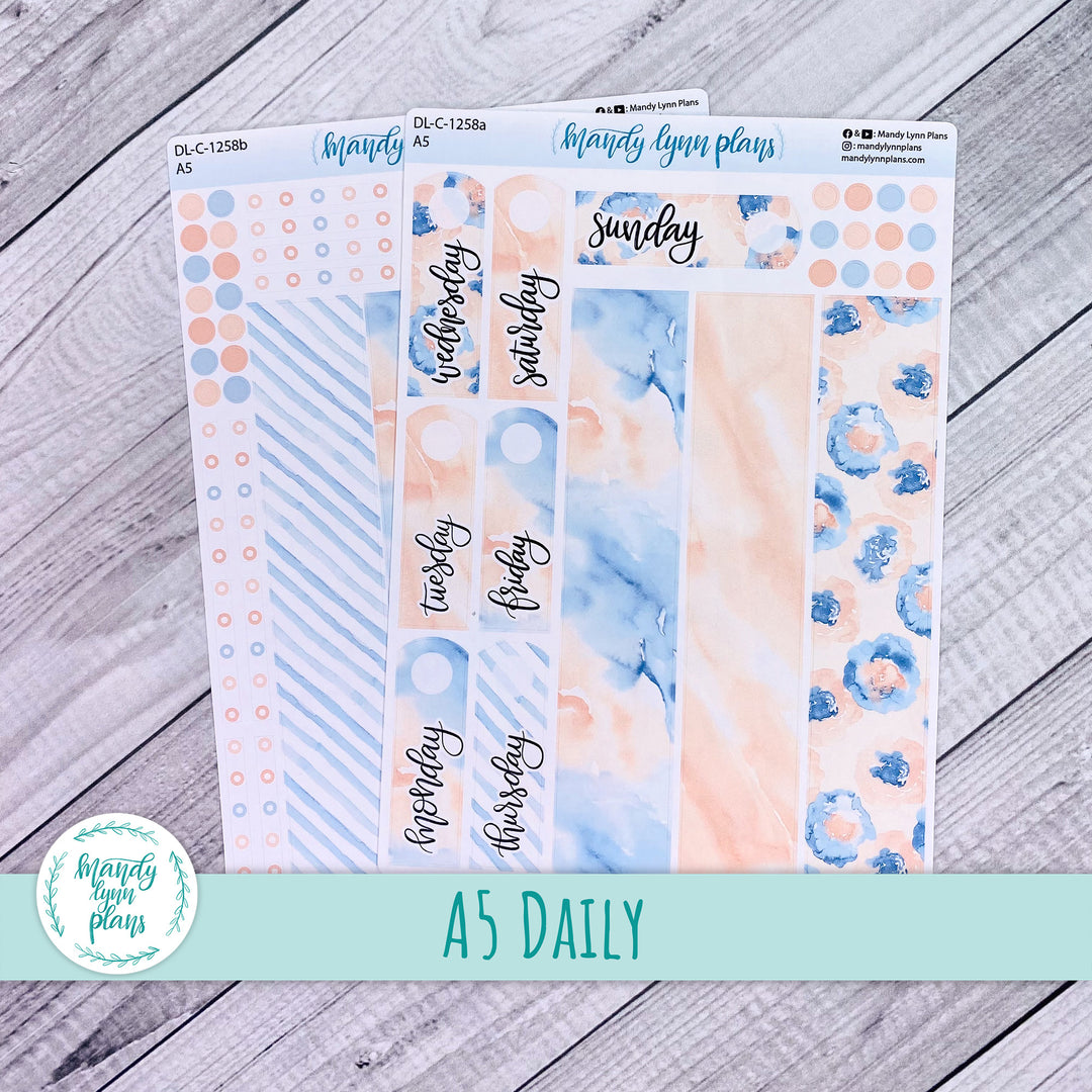 A5 Daily Kit || Peach and Blue Watercolor || DL-C-1258