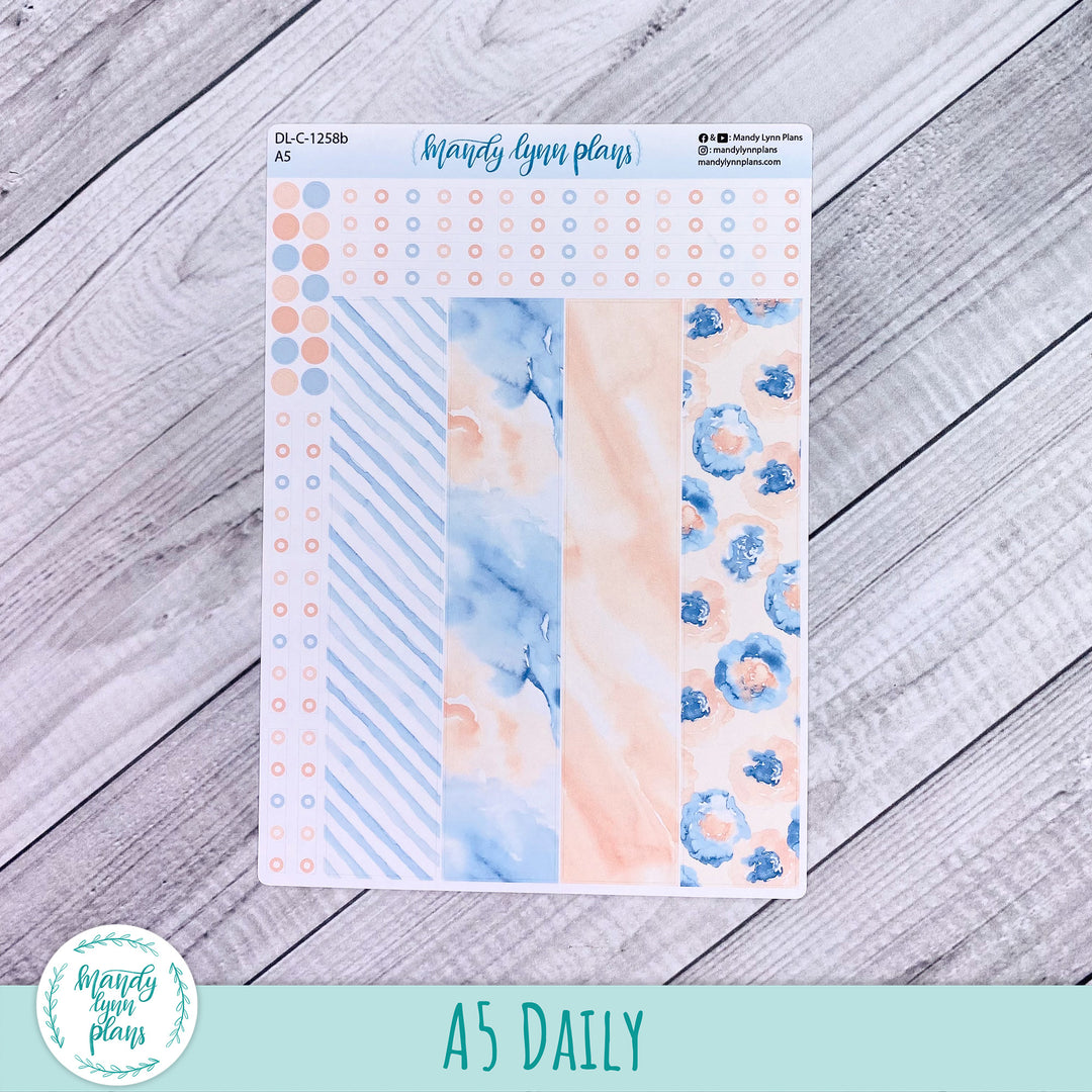A5 Daily Kit || Peach and Blue Watercolor || DL-C-1258