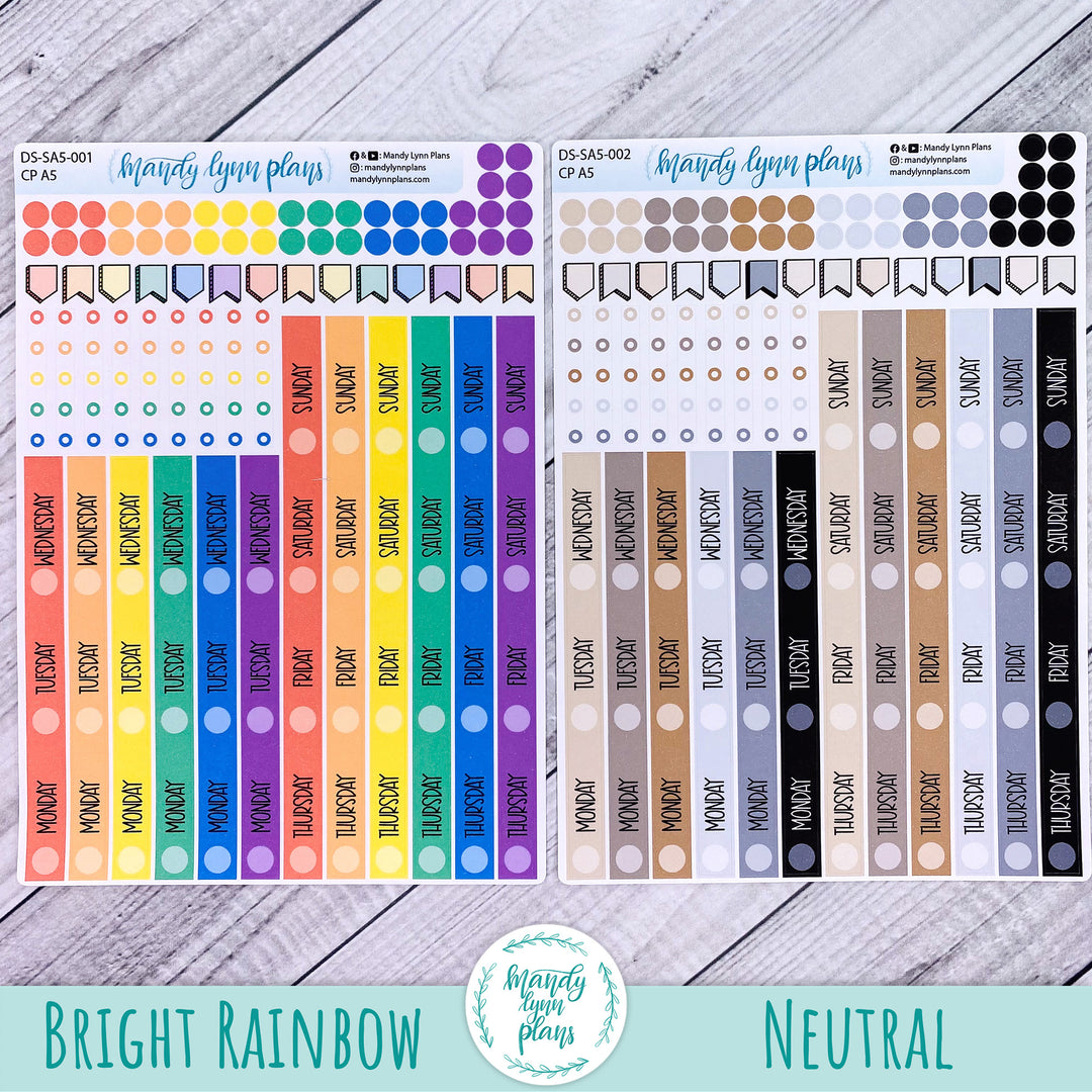 A5 Common Planner Vertical Weekly Days and Date Cover Strips