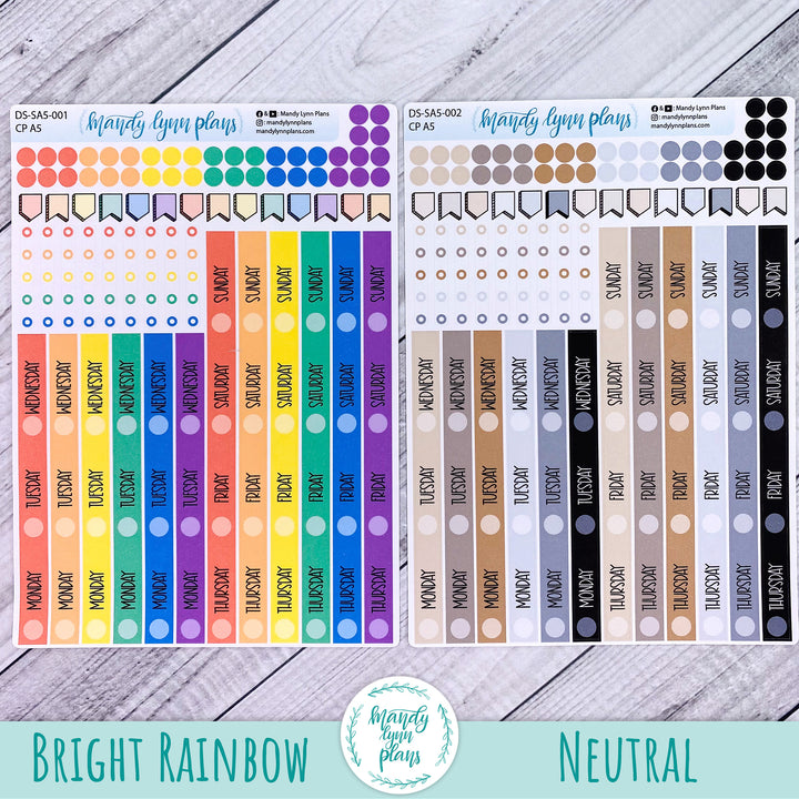 A5 Common Planner Vertical Weekly Days and Date Cover Strips