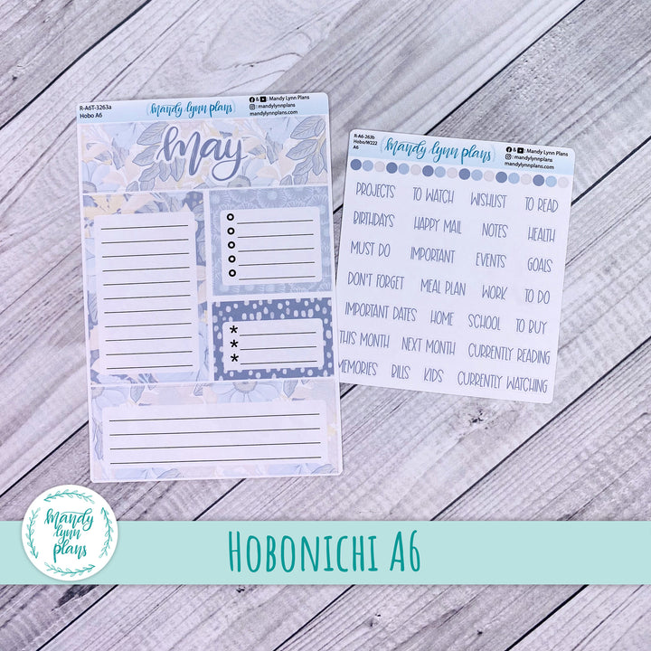 May A6 Hobonichi Dashboard || Dusty Blue Floral || R-A6T-3263