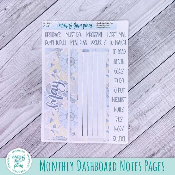 May Hobonichi Cousin Dashboard || Dusty Blue Floral || R-1263