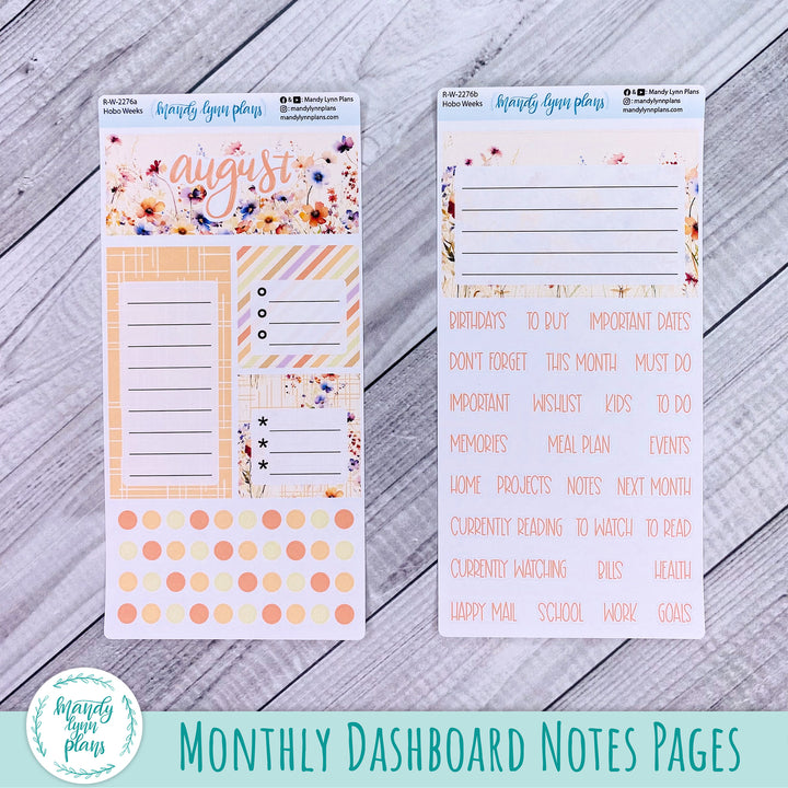 August Hobonichi Weeks Dashboard || Rustic Wildflowers || R-W-2276