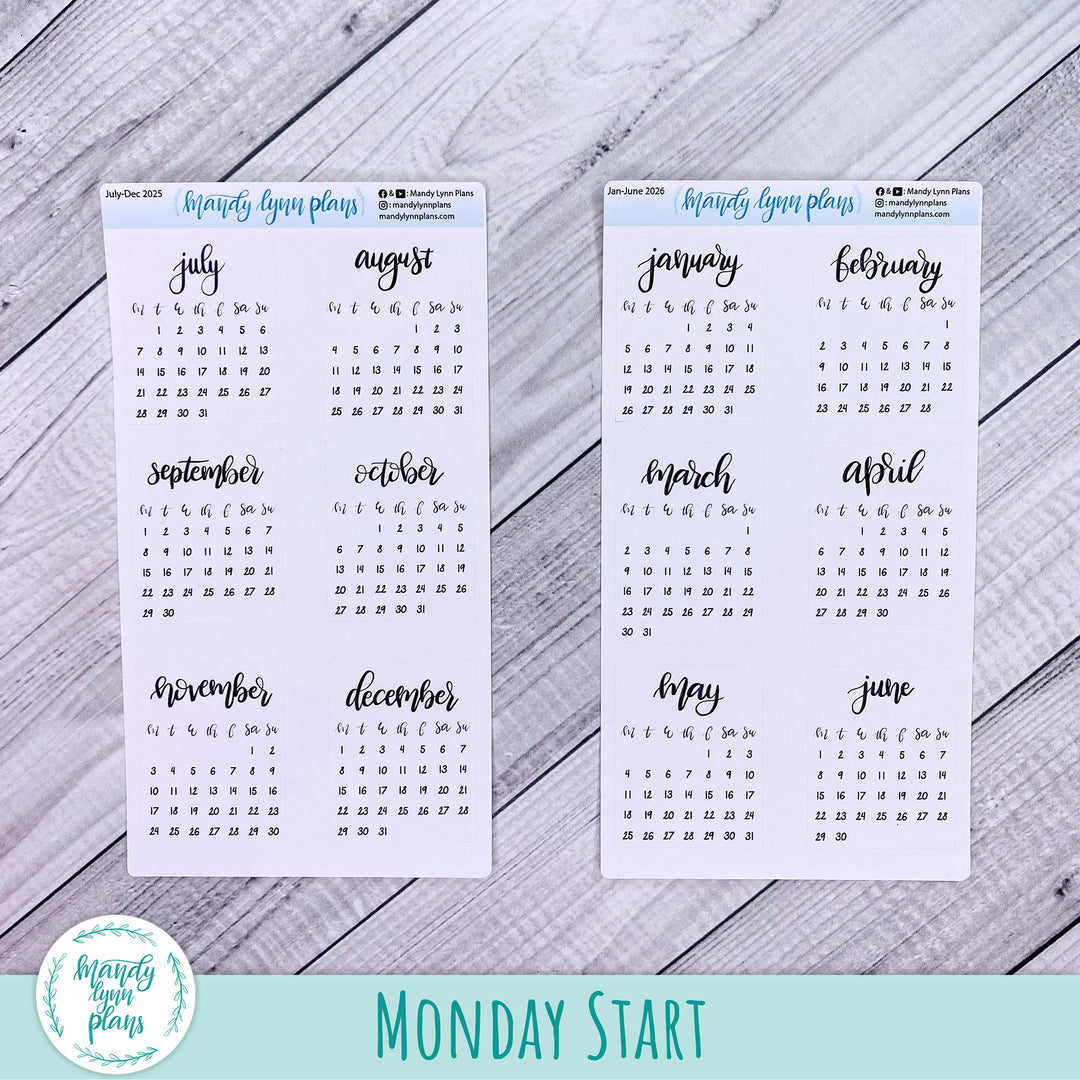 2025-2026 Academic Year Monthly Calendars || Sunday or Monday Start Future Log