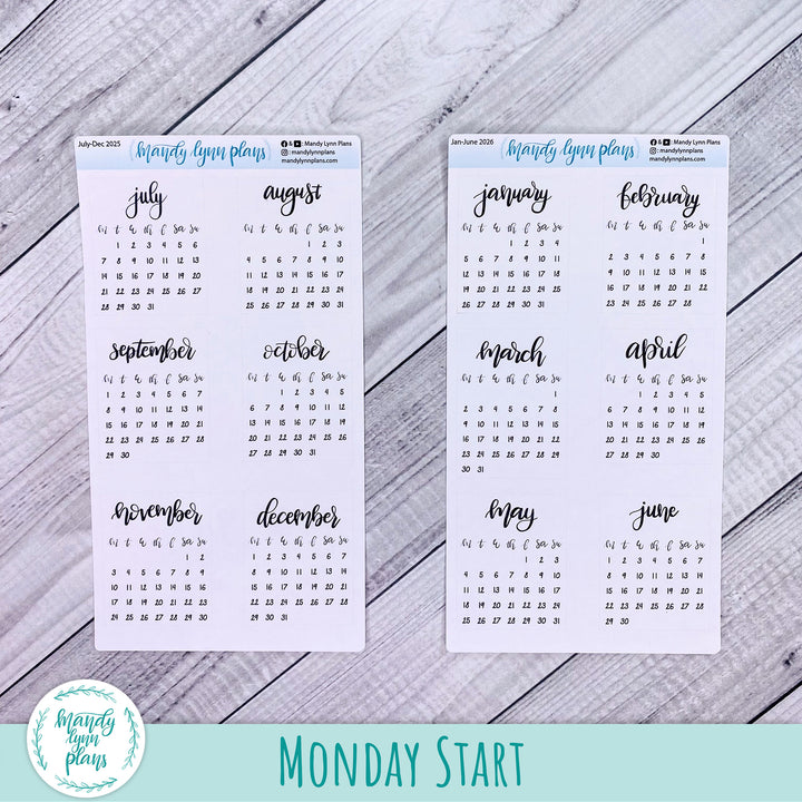 2025-2026 Academic Year Monthly Calendars || Sunday or Monday Start Future Log