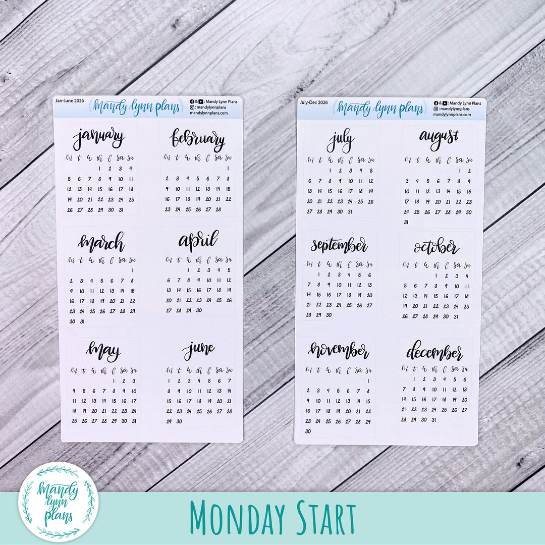 2026 Monthly Calendars || Sunday or Monday Start Future Log