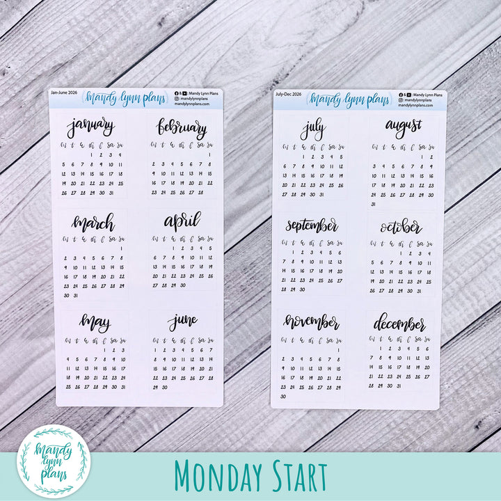 2026 Monthly Calendars || Sunday or Monday Start Future Log