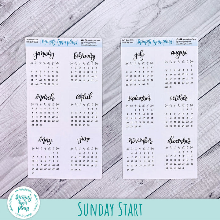 2026 Monthly Calendars || Sunday or Monday Start Future Log