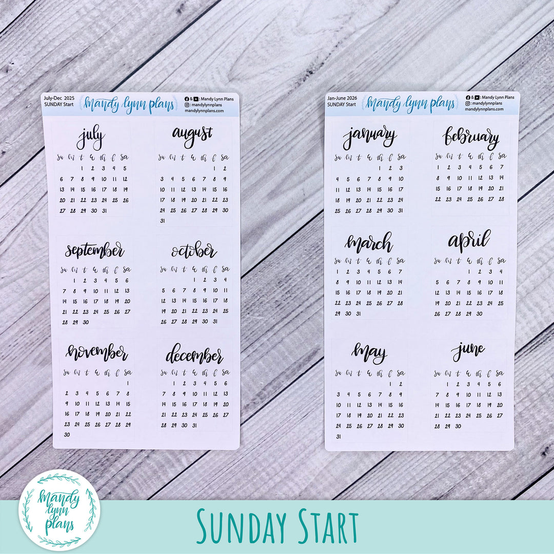 2025-2026 Academic Year Monthly Calendars || Sunday or Monday Start Future Log