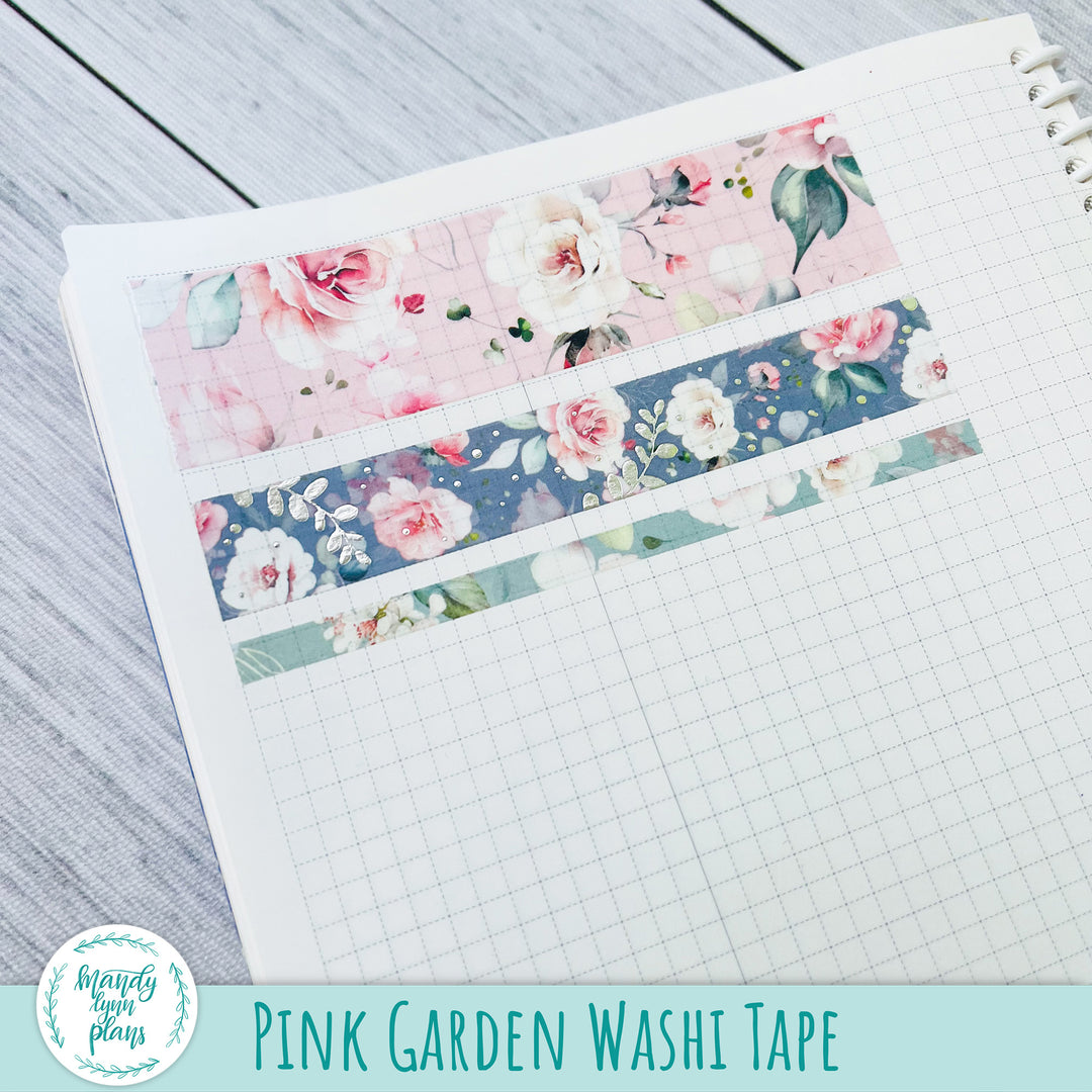 Set of 3 Washi Tape || Pink Garden || Silver Foiled