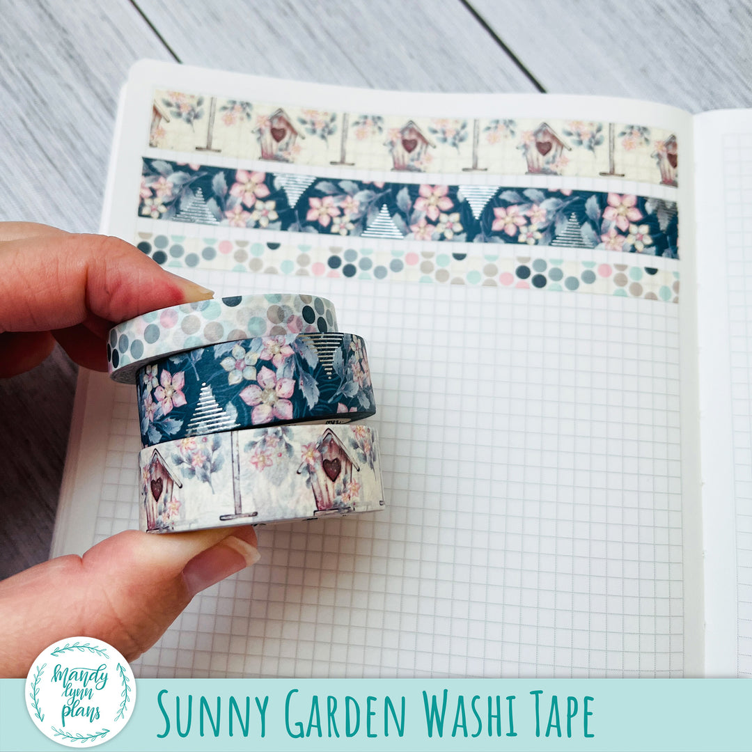 Set of 3 Washi Tape || Sunny Garden || Silver Foiled