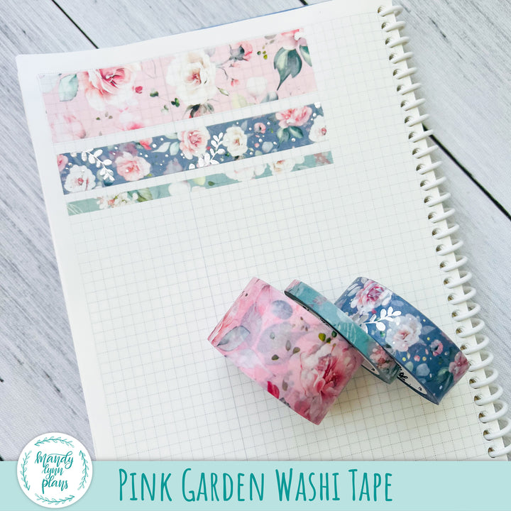 Set of 3 Washi Tape || Pink Garden || Silver Foiled