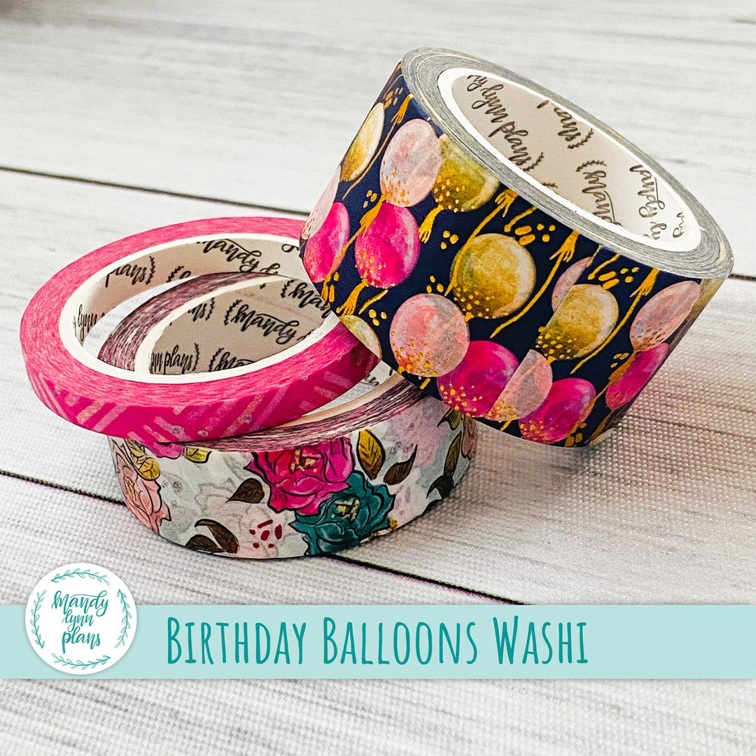 Set of 3 Washi Tape || Birthday Balloons || Gold Foiled