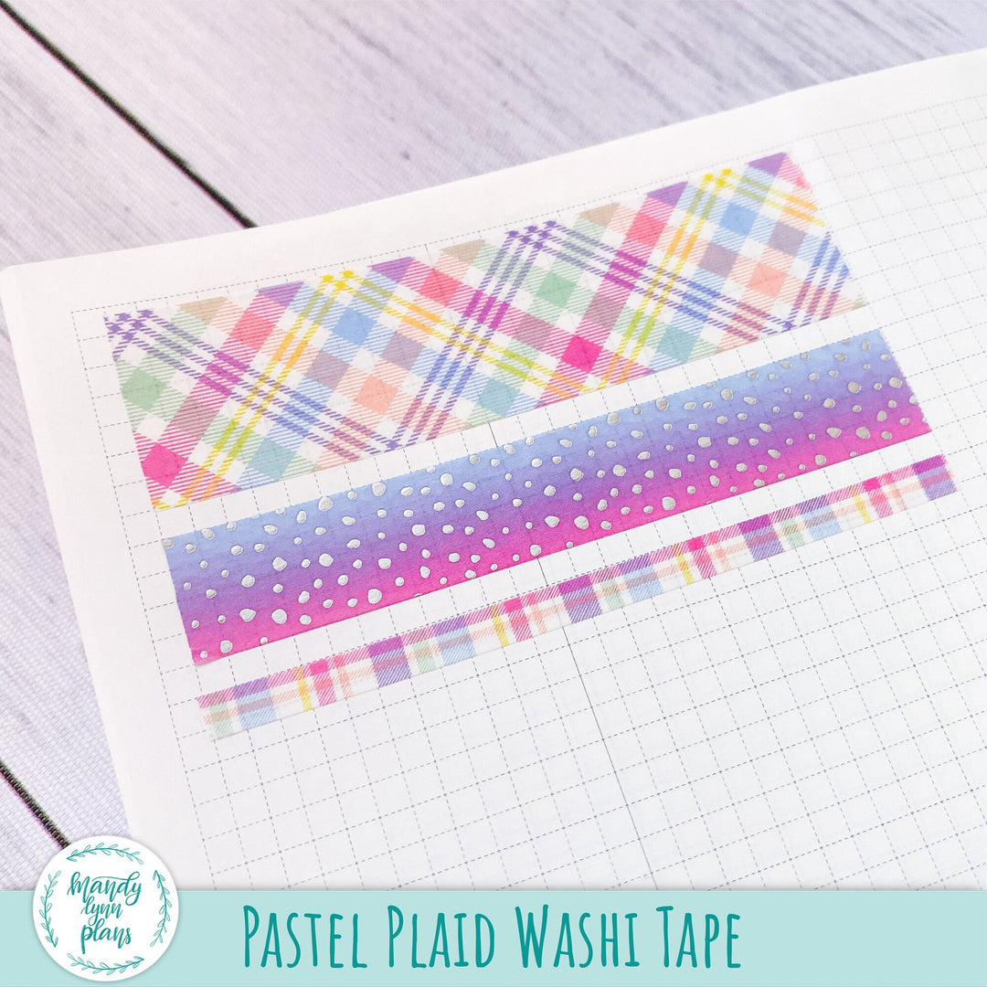 Set of 3 Washi Tape || Pastel Plaid || Silver Holo Foiled