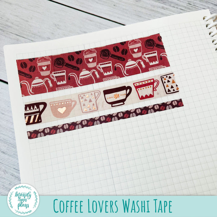 Set of 3 Washi Tape || Coffee Lovers || Rose Gold Foiled