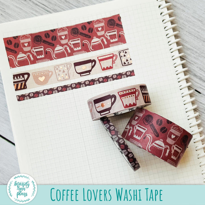 Set of 3 Washi Tape || Coffee Lovers || Rose Gold Foiled