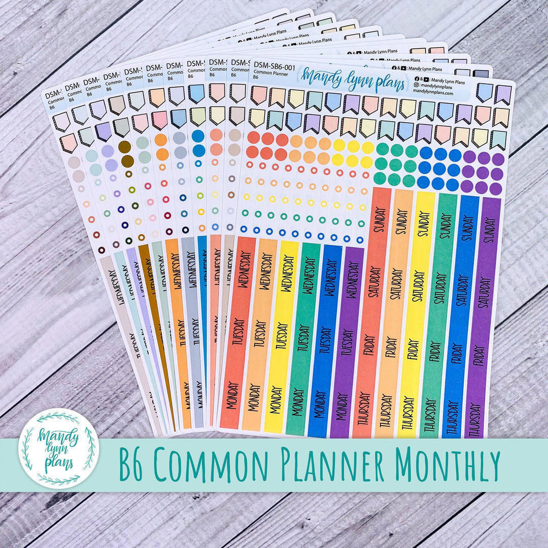 Sunday or Monday Start B6 (& A5 Slim) Common Planner Monthly Day Cover Strips