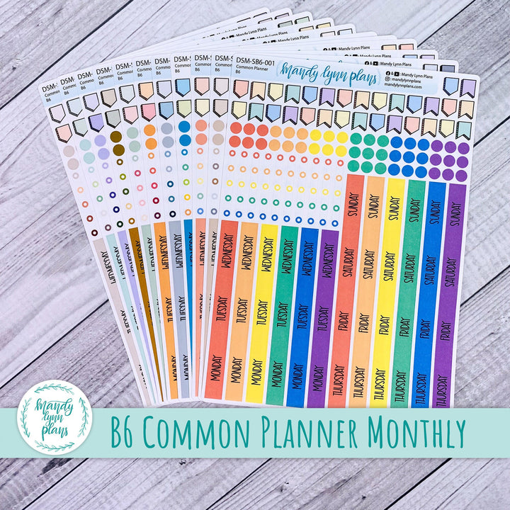 Sunday or Monday Start B6 (& A5 Slim) Common Planner Monthly Day Cover Strips