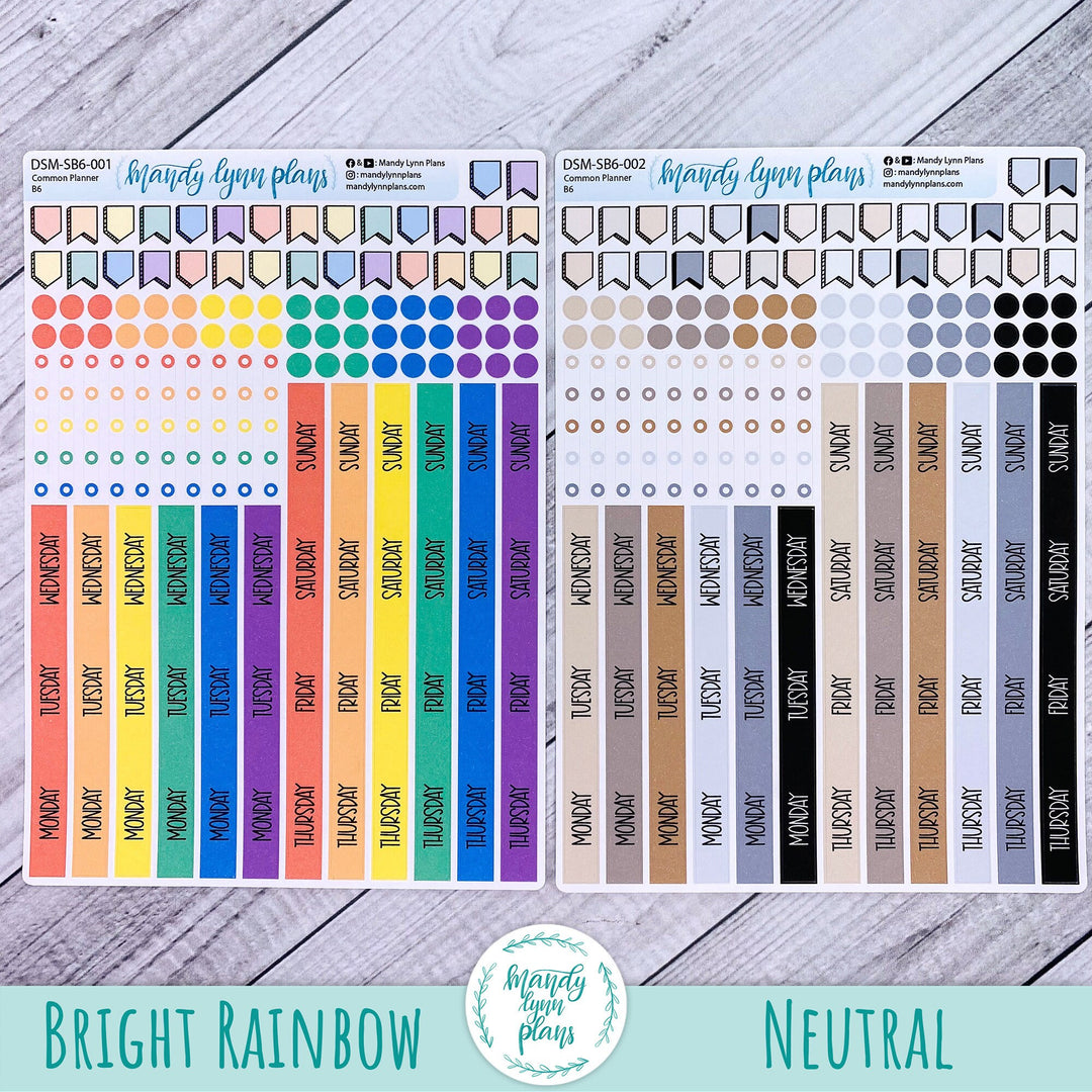 Sunday or Monday Start B6 (& A5 Slim) Common Planner Monthly Day Cover Strips