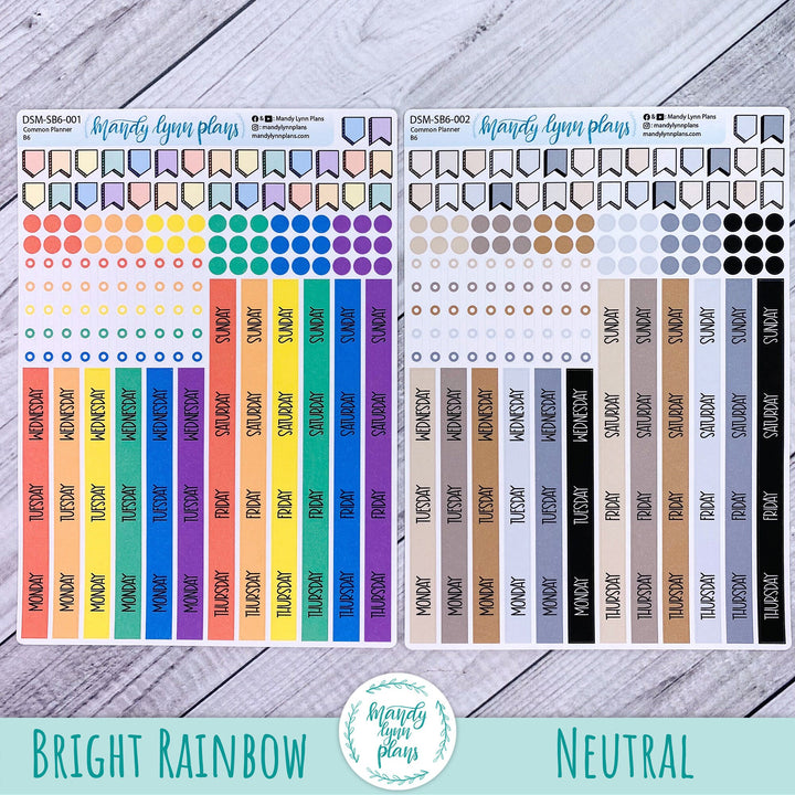 Sunday or Monday Start B6 (& A5 Slim) Common Planner Monthly Day Cover Strips