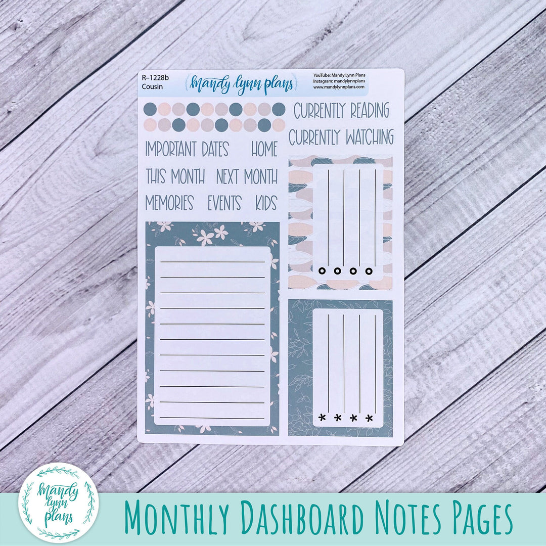 August Hobonichi Cousin Dashboard || Green and Beige Floral || R-1228