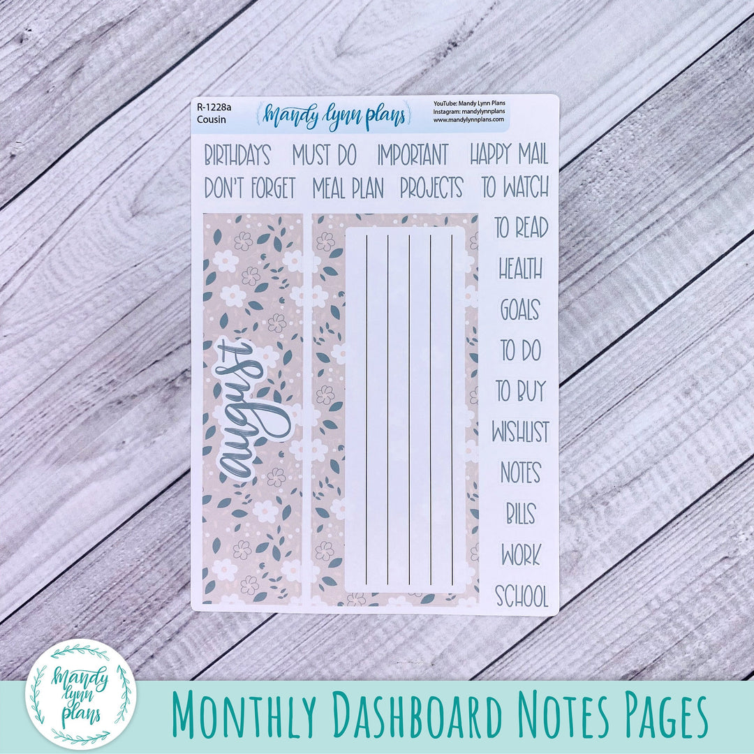 August Hobonichi Cousin Dashboard || Green and Beige Floral || R-1228