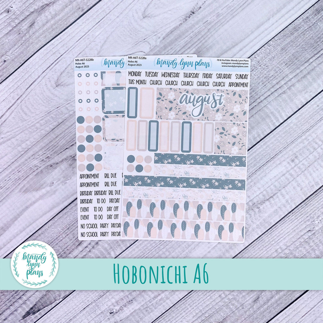 Hobonichi A6 August 2023 Monthly Kit || Green and Beige Floral || MK-A6T-3228