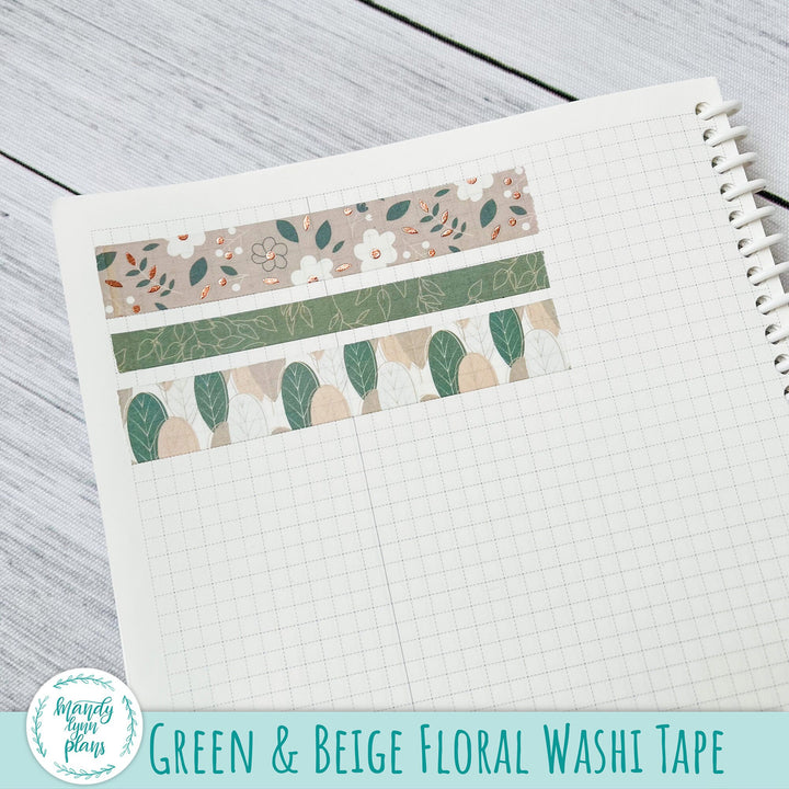 Green and Beige Floral Large Washi Sheet || WK-C-1228D
